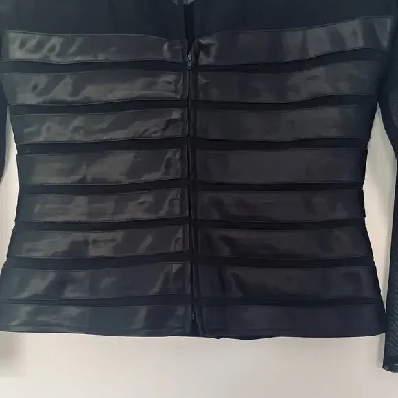 Vintage Dressbarn Women's Black Ribbed 90s Goth V-neck Corset Style Blouse sz 10 - Picture 9 of 13